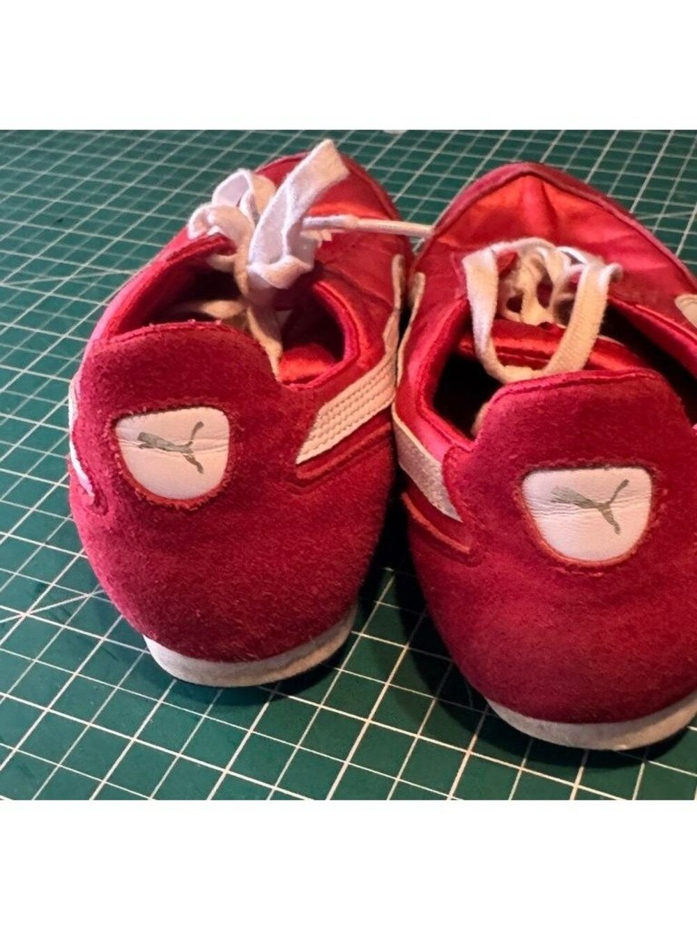 Puma Red Suede Satin Sneakers White Accents Lace-Up Womens Casual Size 8 Retro - Picture 4 of 9